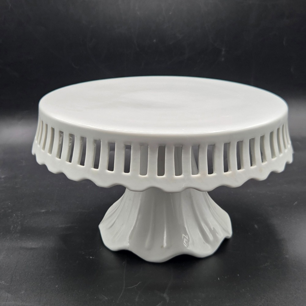 I. Godinger Antique Reflections White Pedestal Cake Plate Stand 11" VINTAGE